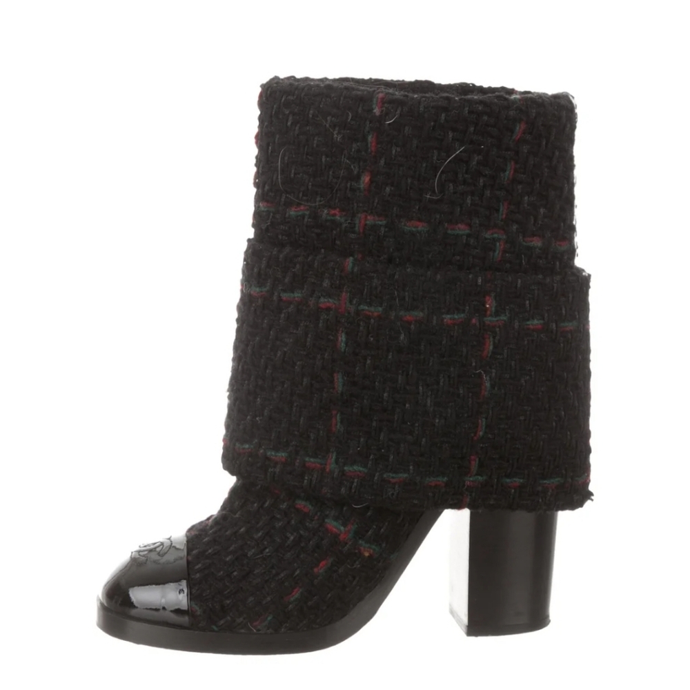 Chanel Black Tweed Ankle Boots
